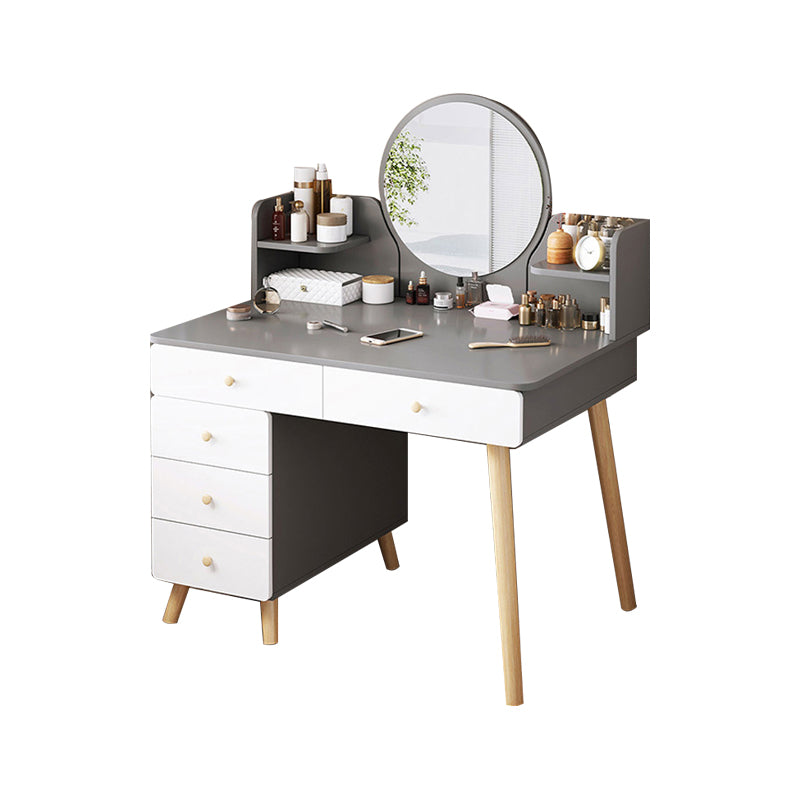 Contemporary Rubberwood Make-up Vanity with Mirror and Stool