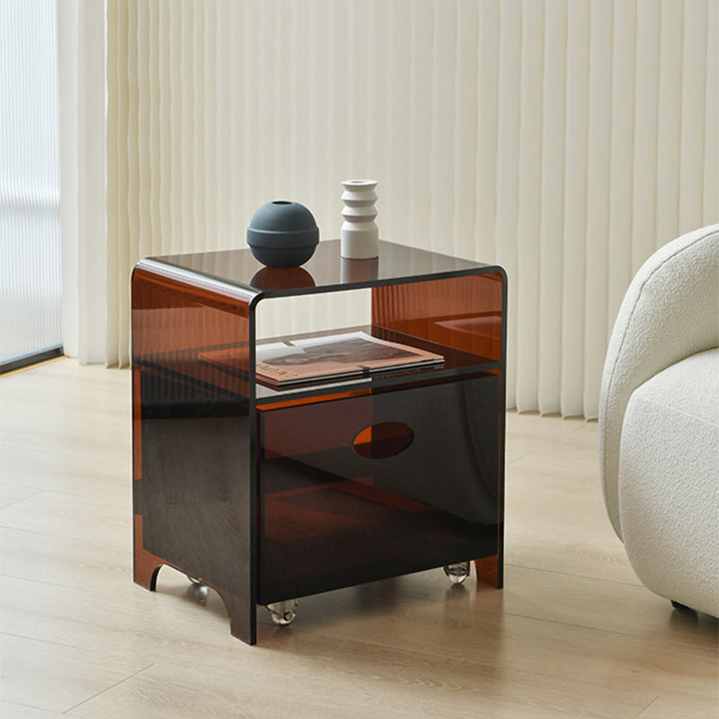 12" Wide Contemporary Corner Table Acrylic End Table with Storage