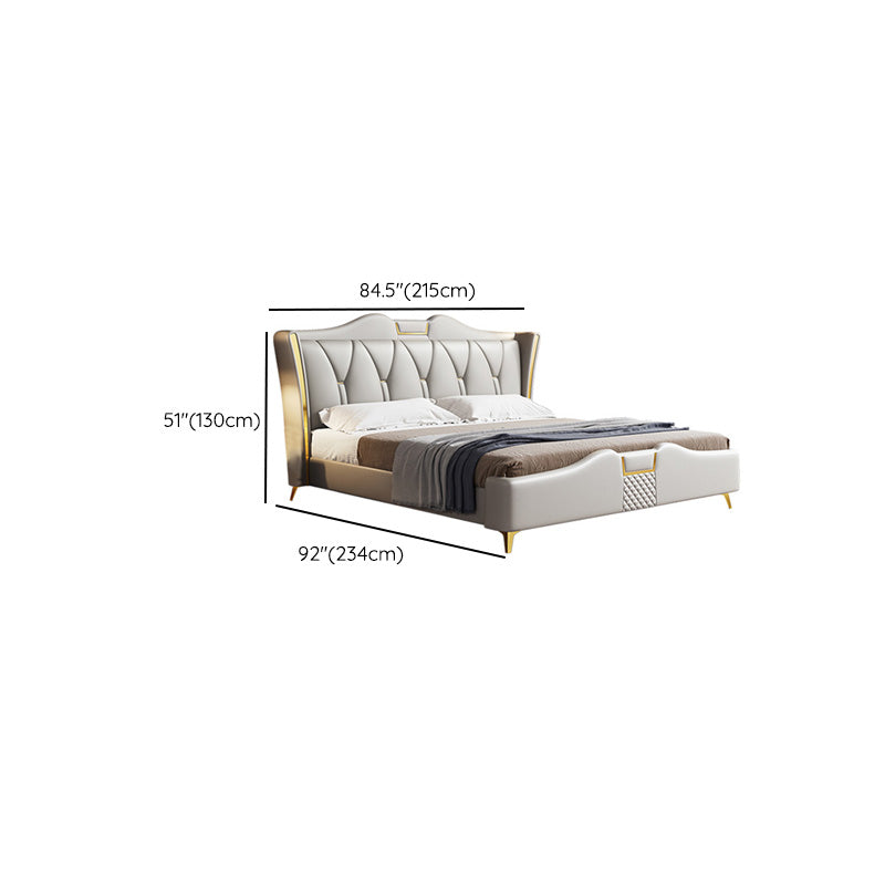 Genuine Leather Standard Bed Modern Panel Bed with Custom Gold Legs