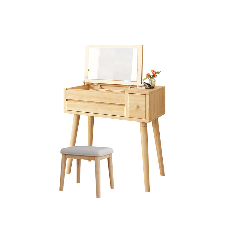 Solid Wood Makeup Vanity Desk Flip-Top Mirror Makeup Vanity Set with Drawer
