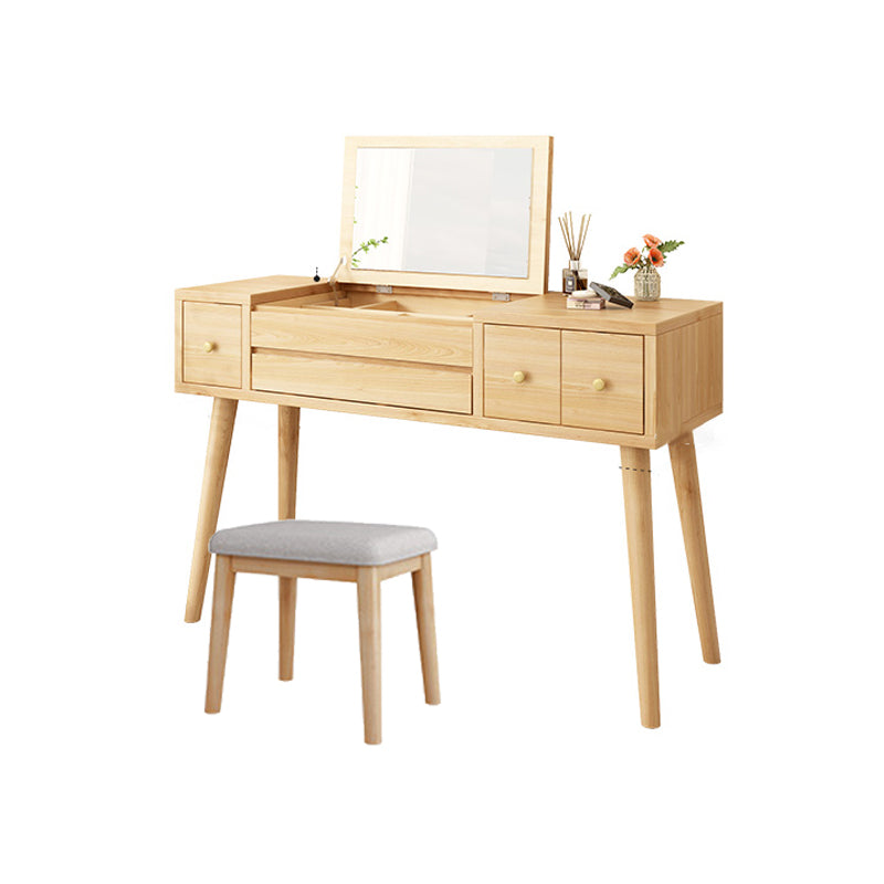 Solid Wood Makeup Vanity Desk Flip-Top Mirror Makeup Vanity Set with Drawer