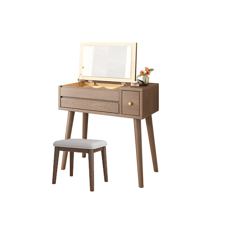 Solid Wood Makeup Vanity Desk Flip-Top Mirror Makeup Vanity Set with Drawer