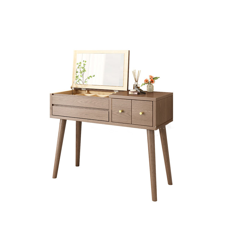 Solid Wood Makeup Vanity Desk Flip-Top Mirror Makeup Vanity Set with Drawer