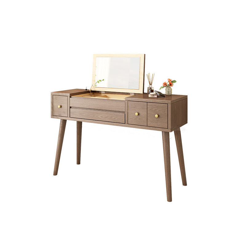 Solid Wood Makeup Vanity Desk Flip-Top Mirror Makeup Vanity Set with Drawer