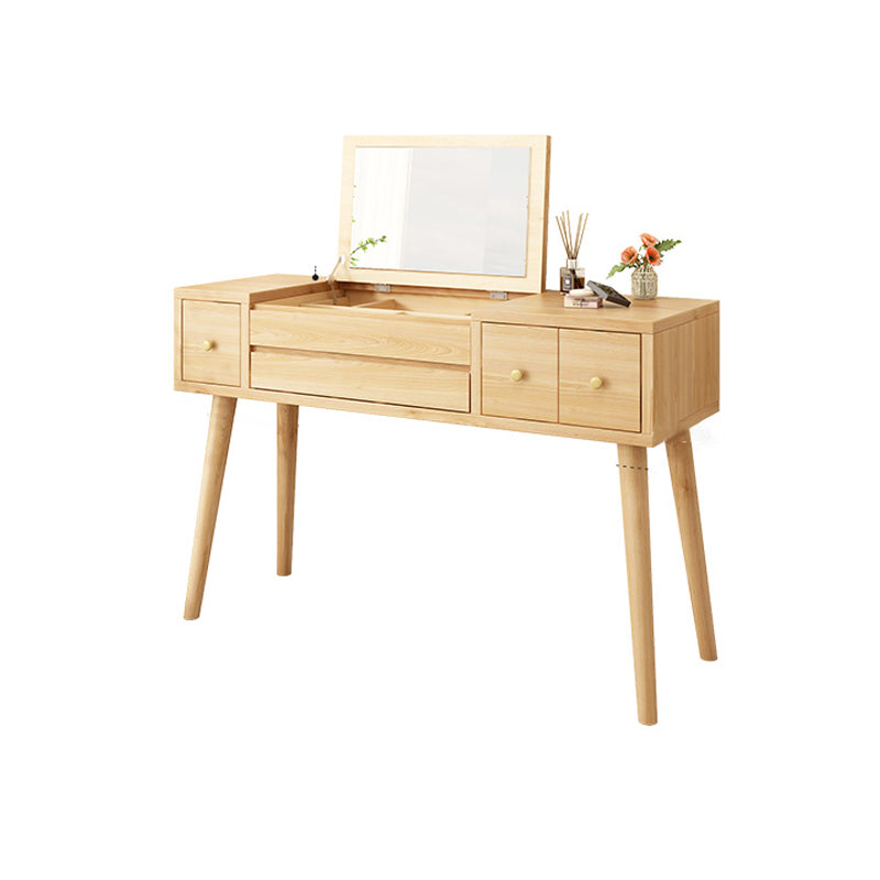 Solid Wood Makeup Vanity Desk Flip-Top Mirror Makeup Vanity Set with Drawer