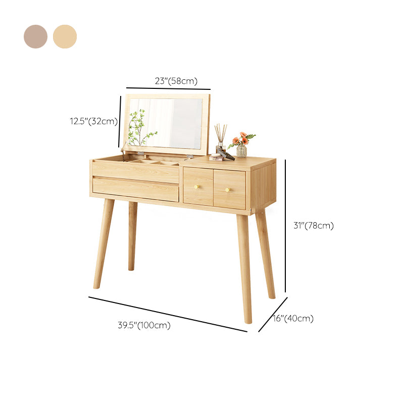 Solid Wood Makeup Vanity Desk Flip-Top Mirror Makeup Vanity Set with Drawer
