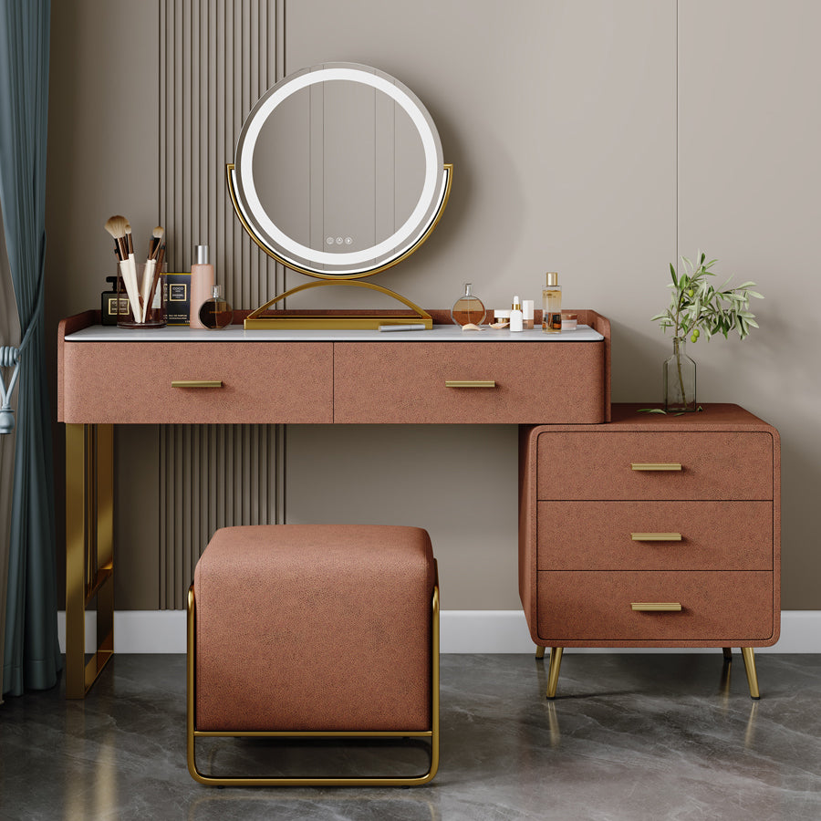 Solid Wood Makeup Vanity Desk Lighted Mirror Dressing Table Stool Set