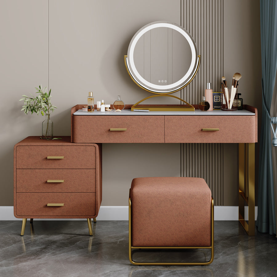 Solid Wood Makeup Vanity Desk Lighted Mirror Dressing Table Stool Set