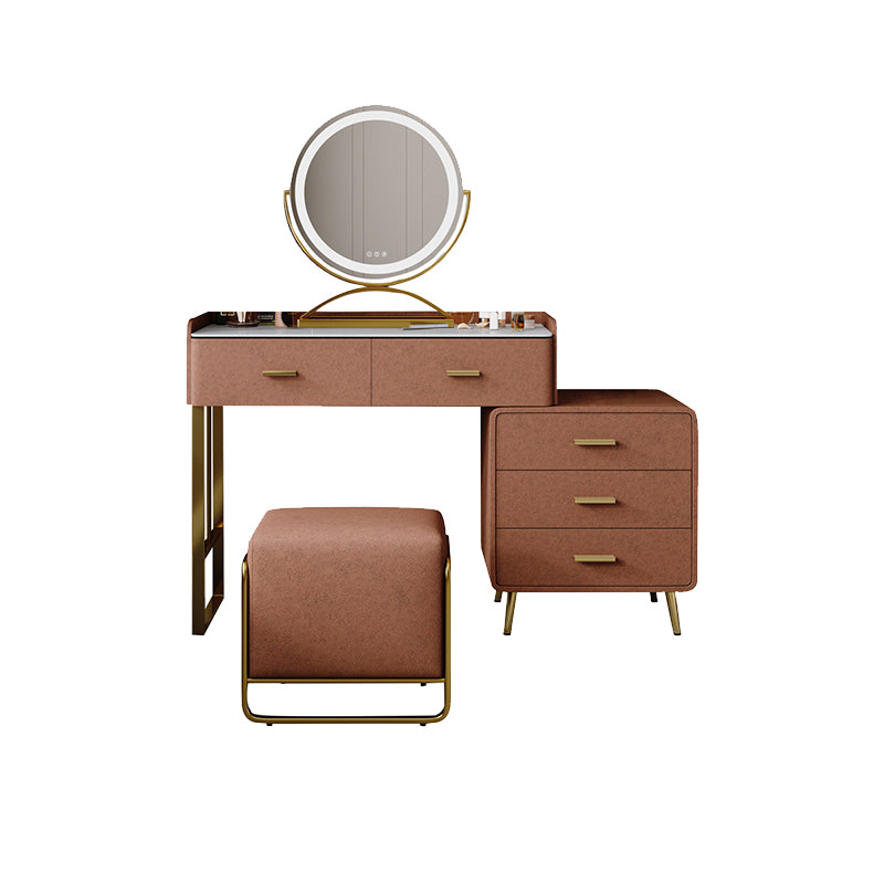 Solid Wood Makeup Vanity Desk Lighted Mirror Dressing Table Stool Set