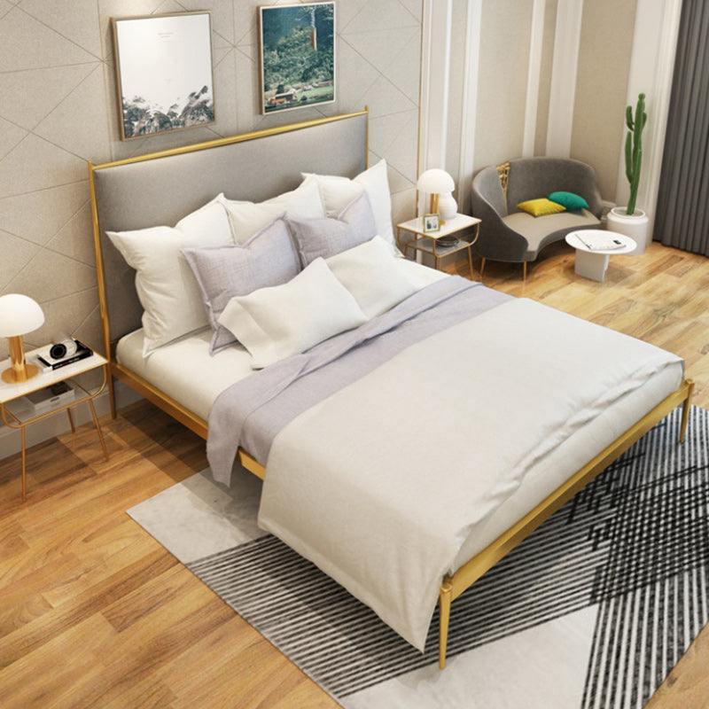 Modern Metal Platform Bed Standard Bed with Upholstered Headboard