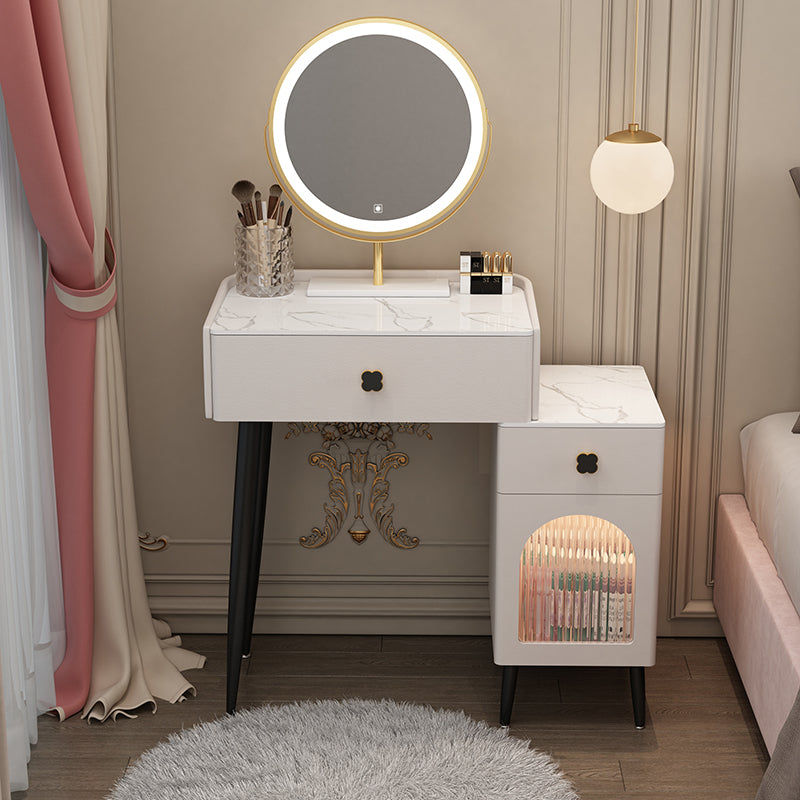 Solid Wood Makeup Vanity Desk Lighted Mirror Makeup Vanity Set with Drawer