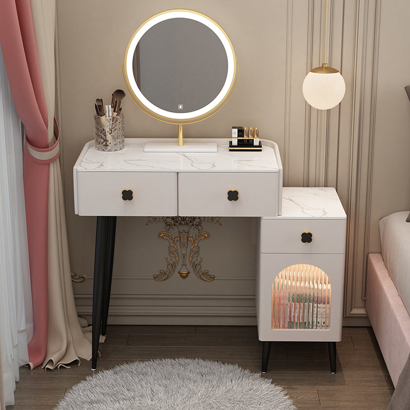 Solid Wood Makeup Vanity Desk Lighted Mirror Makeup Vanity Set with Drawer