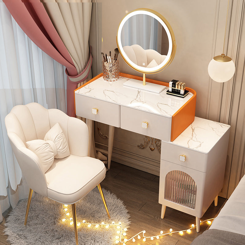Solid Wood Makeup Vanity Desk Lighted Mirror Makeup Vanity Set with Drawer