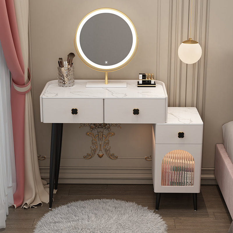 Solid Wood Makeup Vanity Desk Lighted Mirror Makeup Vanity Set with Drawer