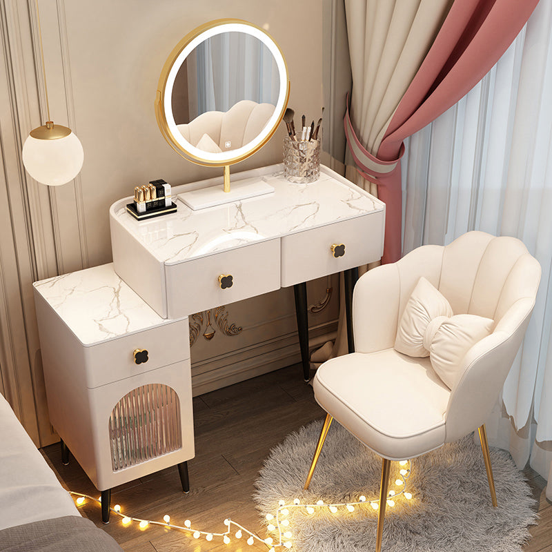 Solid Wood Makeup Vanity Desk Lighted Mirror Makeup Vanity Set with Drawer