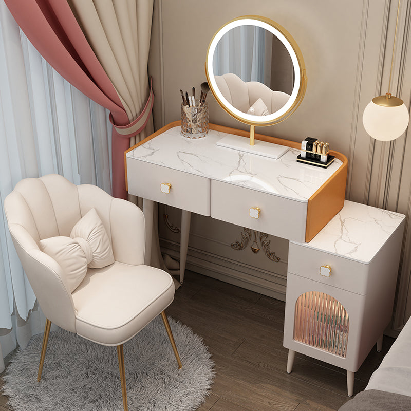 Solid Wood Makeup Vanity Desk Lighted Mirror Makeup Vanity Set with Drawer