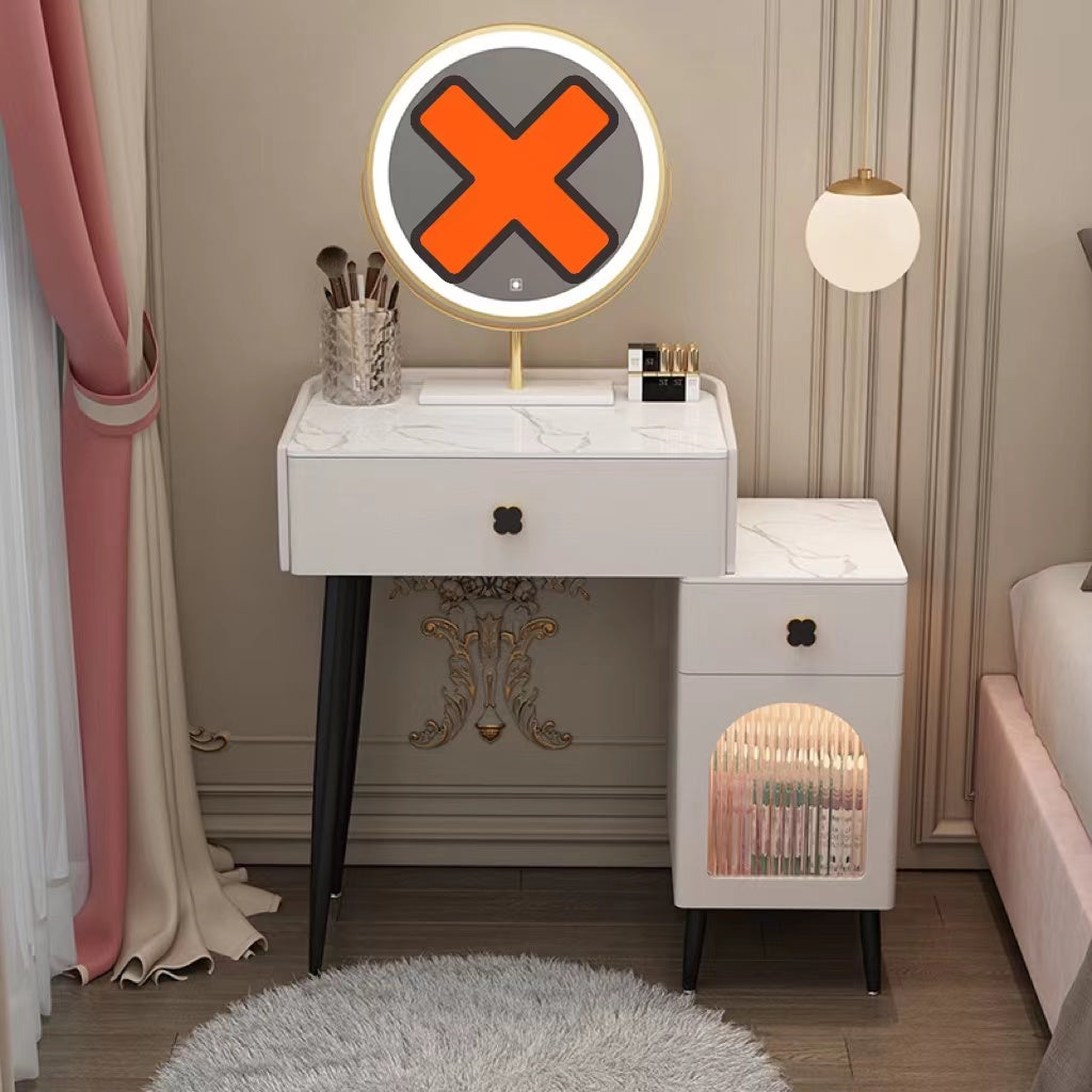 Solid Wood Makeup Vanity Desk Lighted Mirror Makeup Vanity Set with Drawer