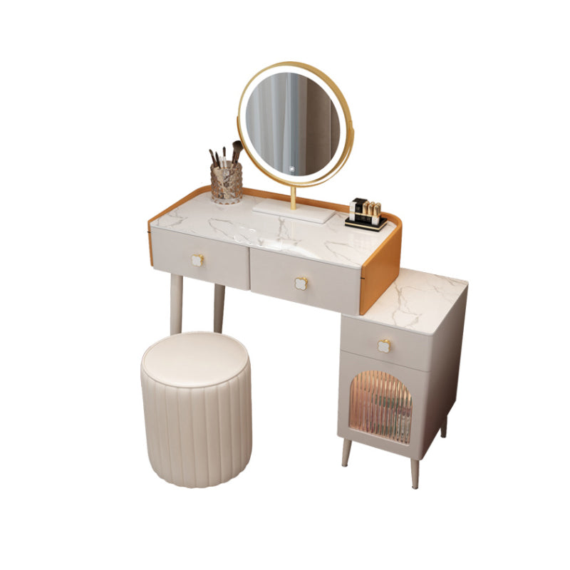 Solid Wood Makeup Vanity Desk Lighted Mirror Makeup Vanity Set with Drawer