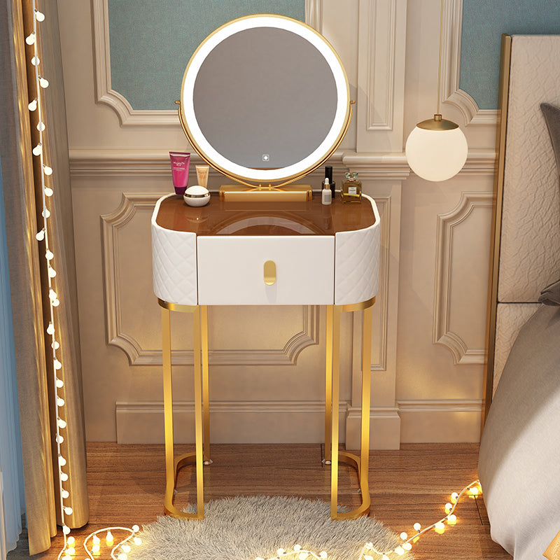 Glass Top Makeup Vanity Desk Bedroom Dressing Table Stool Set with Drawer