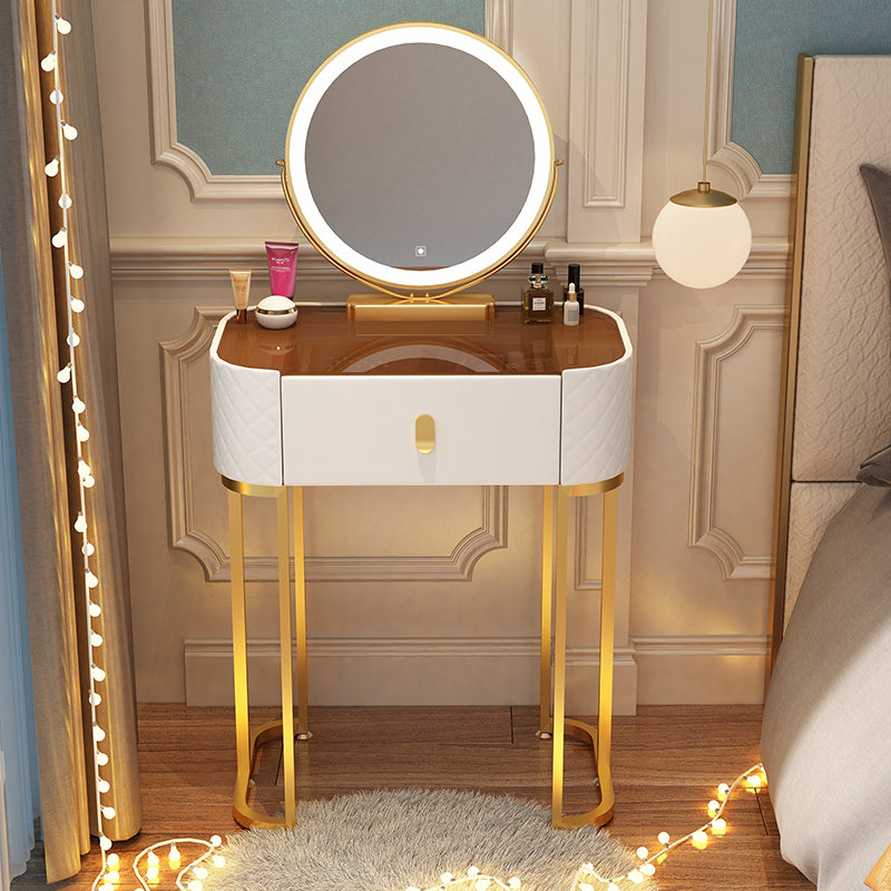 Glass Top Makeup Vanity Desk Bedroom Dressing Table Stool Set with Drawer