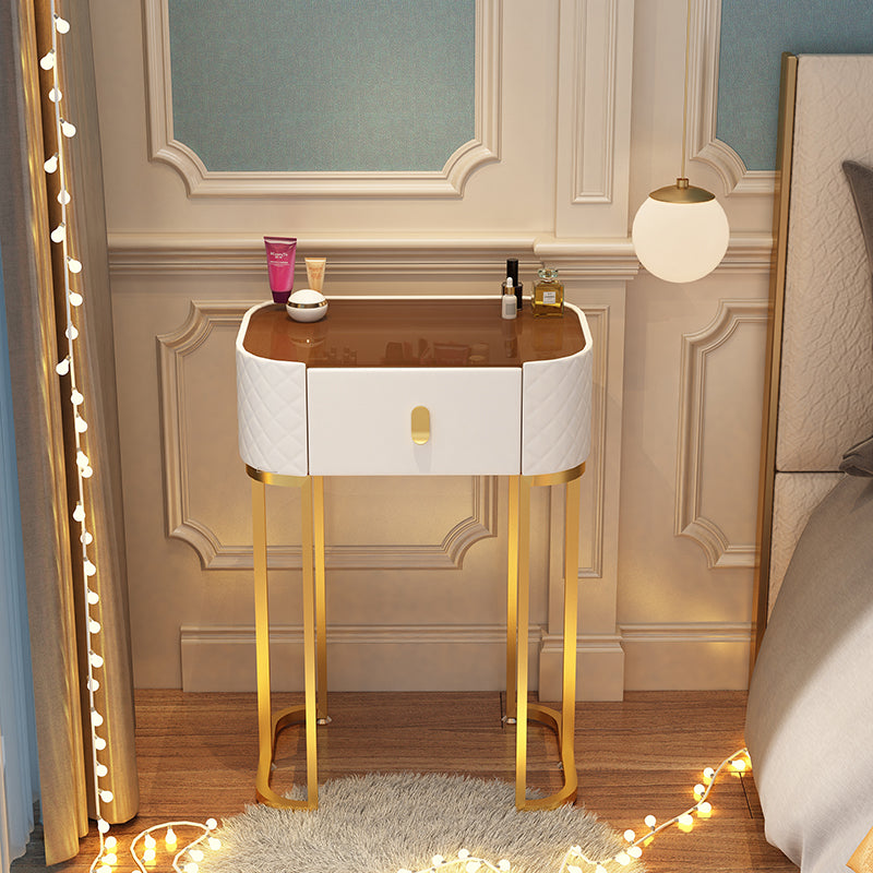 Glass Top Makeup Vanity Desk Bedroom Dressing Table Stool Set with Drawer