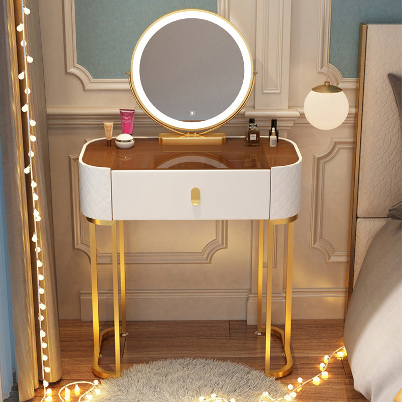 Glass Top Makeup Vanity Desk Bedroom Dressing Table Stool Set with Drawer