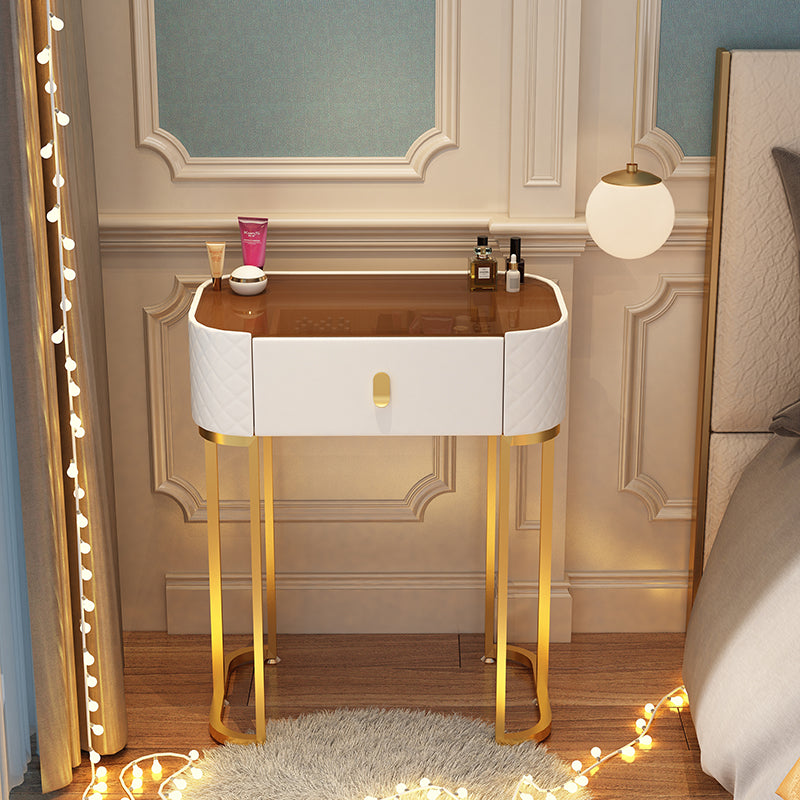 Glass Top Makeup Vanity Desk Bedroom Dressing Table Stool Set with Drawer