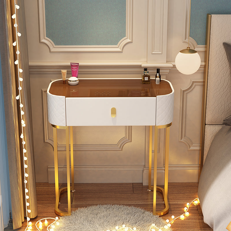 Glass Top Makeup Vanity Desk Bedroom Dressing Table Stool Set with Drawer