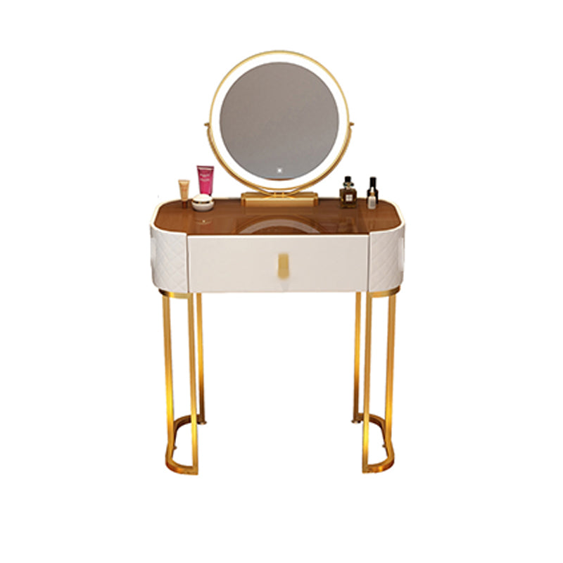 Glass Top Makeup Vanity Desk Bedroom Dressing Table Stool Set with Drawer