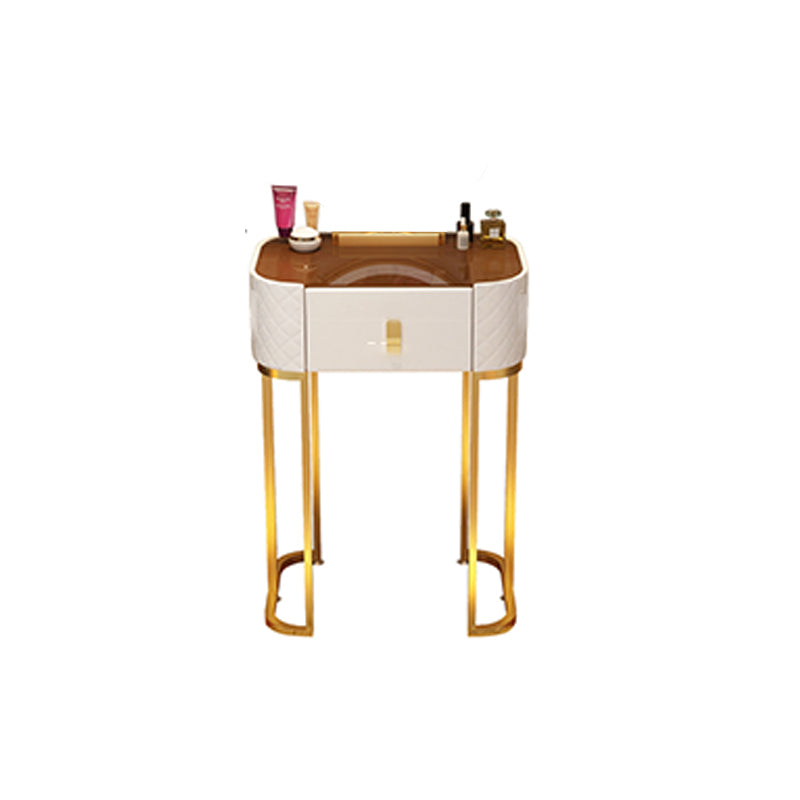 Glass Top Makeup Vanity Desk Bedroom Dressing Table Stool Set with Drawer