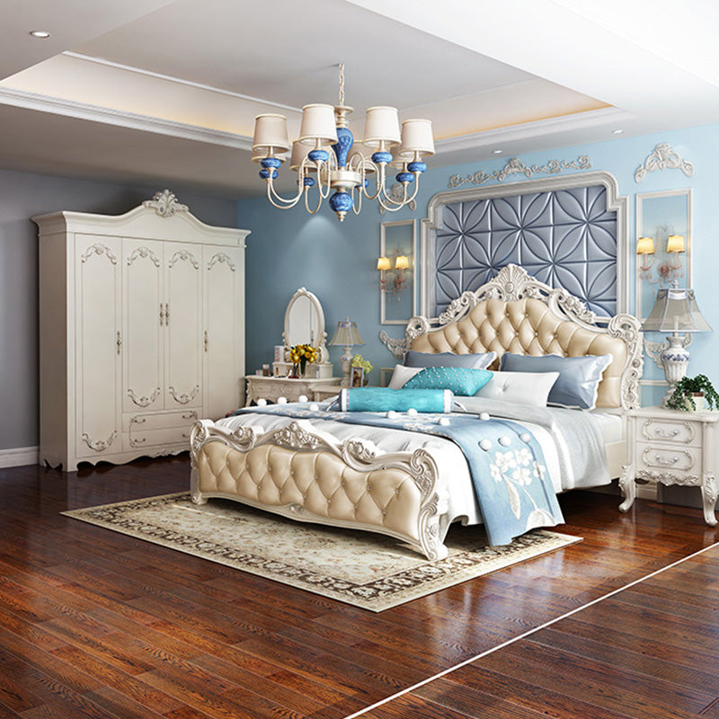 Faux Leather Panel Bed Victorian Standard Bed with Headboard and Footboard