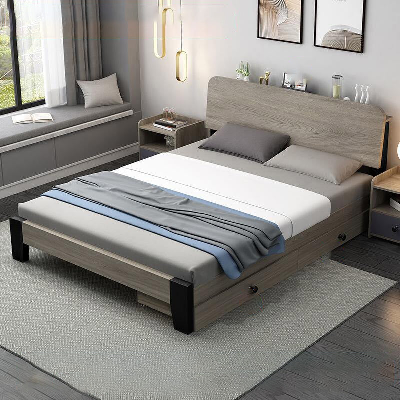 Modern Solid Wood Headboard Standard Bed Mattress Included Bed Frame with Custom Legs