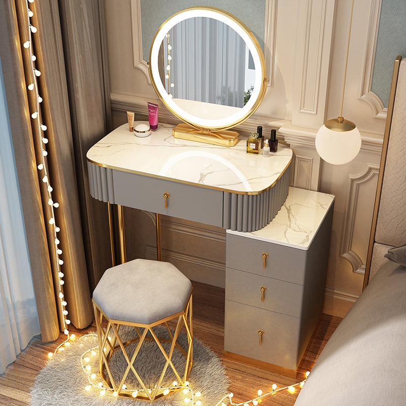 Solid Wood Makeup Vanity Desk Lighted Mirror Makeup Vanity Set