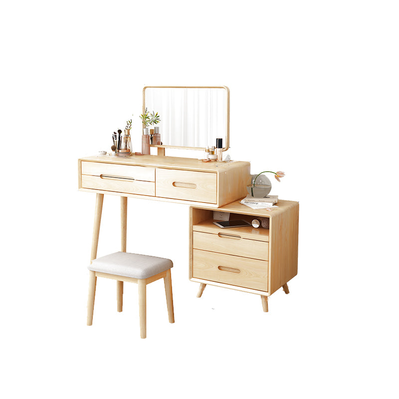 Solid Wood Makeup Vanity Desk Storage Box Makeup Vanity Set with Drawer