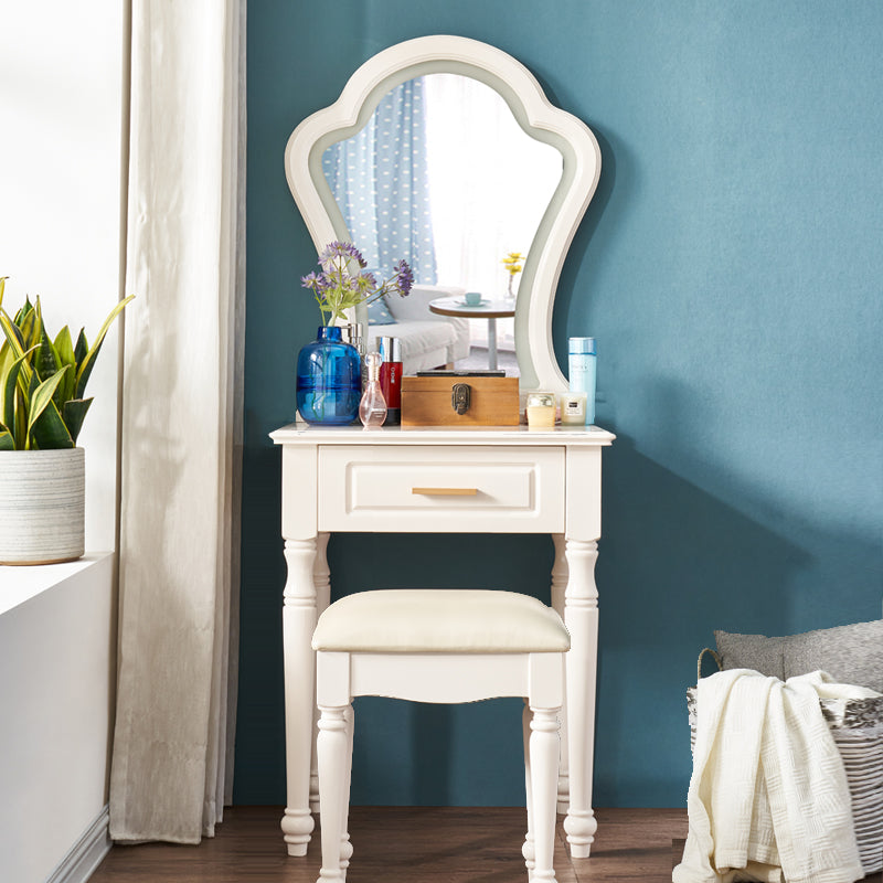 Solid Wood Makeup Vanity Desk Bedroom Dressing Table Stool Set with Drawer