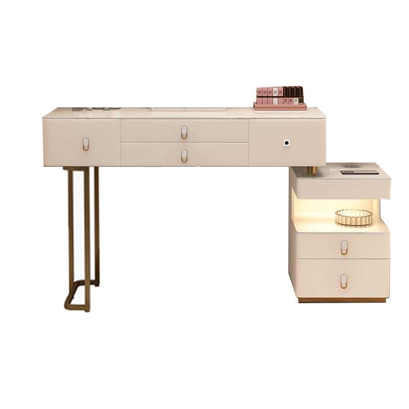 Mirrored Stone Top Makeup Vanity Desk White/Gray Dressing Table