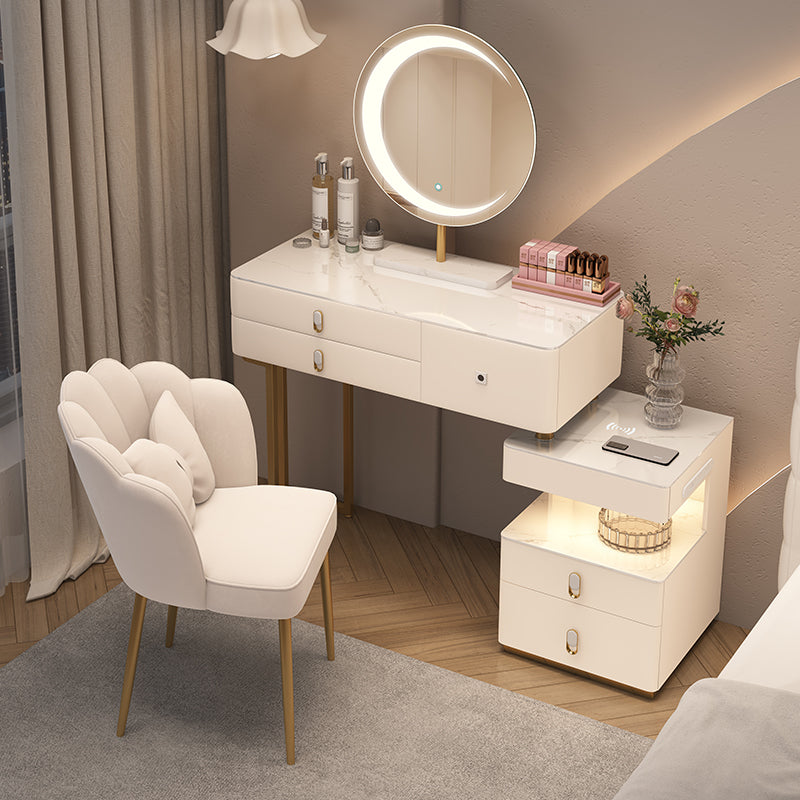 Mirrored Stone Top Makeup Vanity Desk White/Gray Dressing Table