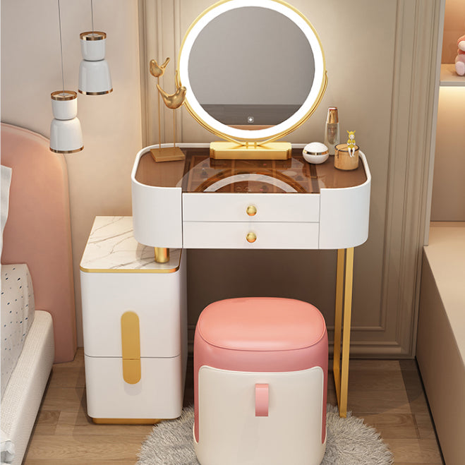 Modern Lighted Mirror Makeup Vanity Desk Storage Box Makeup Vanity Set with Drawer