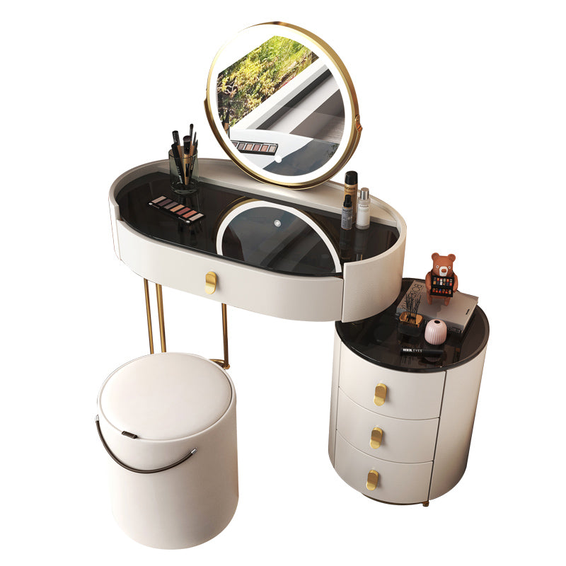 Glass Top Makeup Vanity Desk Lighted Mirror Vanity Dressing Table Set
