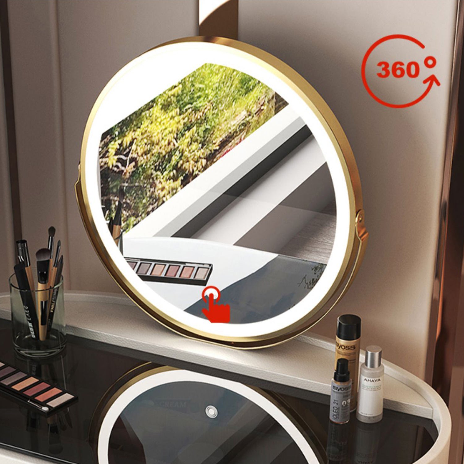 Glass Top Makeup Vanity Desk Lighted Mirror Vanity Dressing Table Set