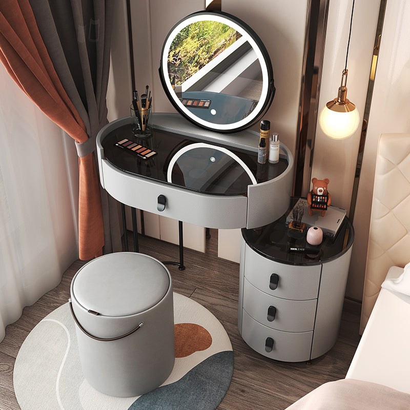 Glass Top Makeup Vanity Desk Lighted Mirror Vanity Dressing Table Set