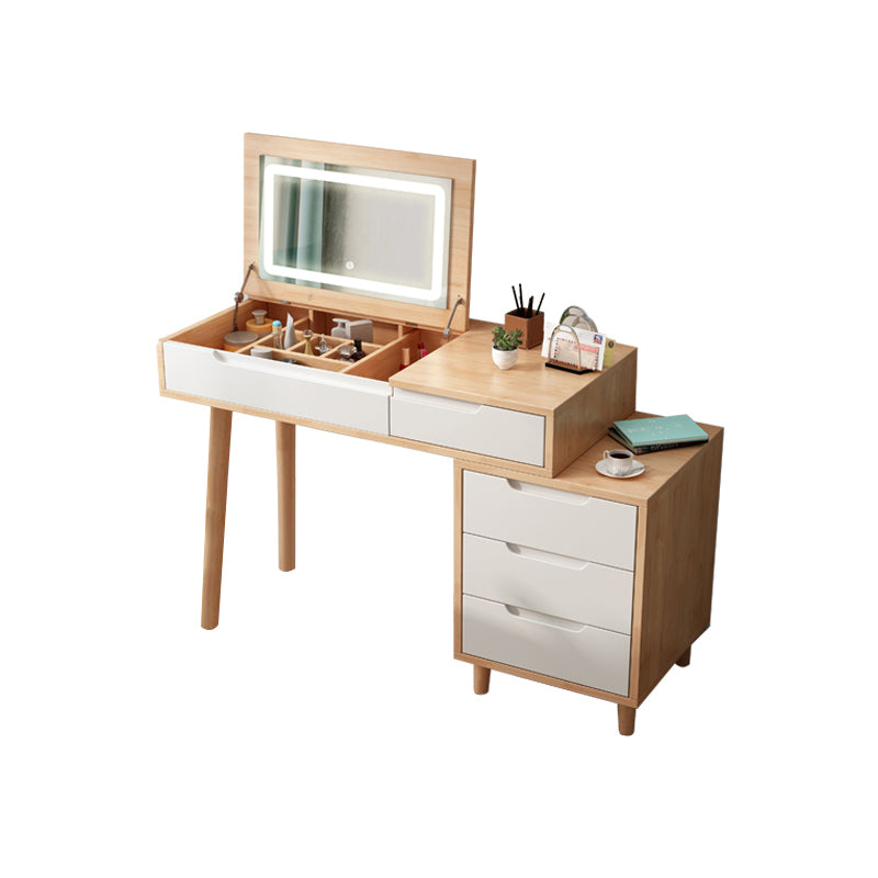 Modern Rubberwood Dressing Table Set with Stool 1-Mirror Wood Vanity Table
