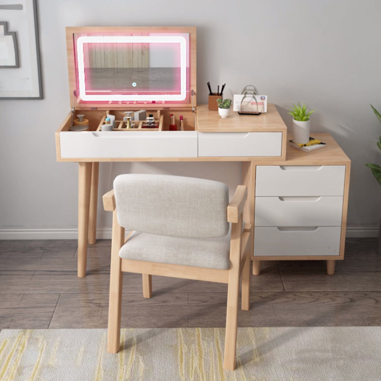 Modern Rubberwood Dressing Table Set with Stool 1-Mirror Wood Vanity Table