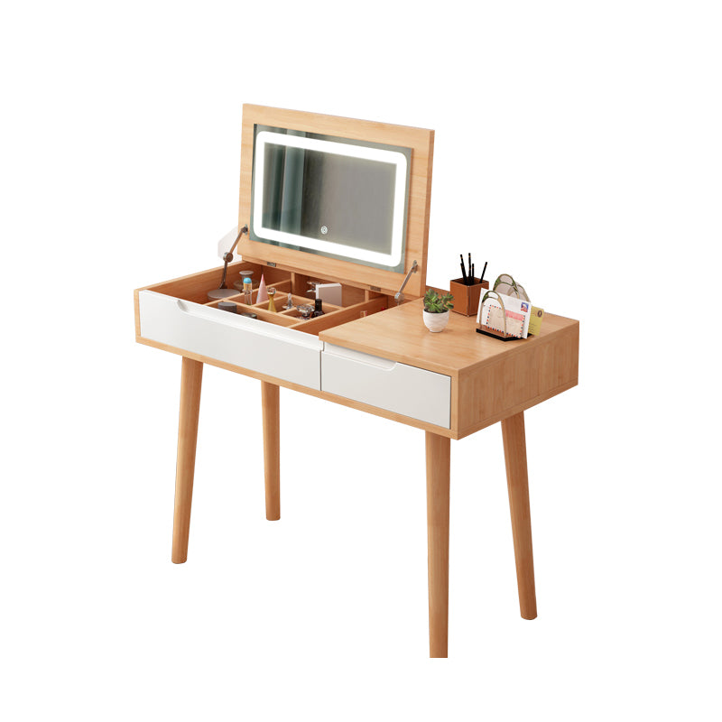 Modern Rubberwood Dressing Table Set with Stool 1-Mirror Wood Vanity Table
