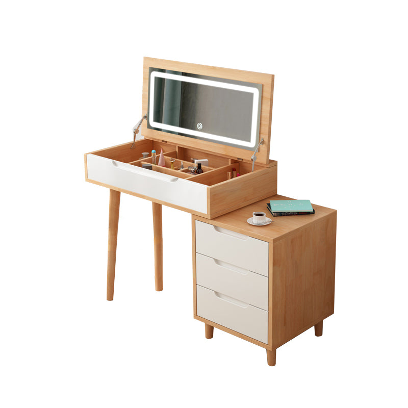 Modern Rubberwood Dressing Table Set with Stool 1-Mirror Wood Vanity Table