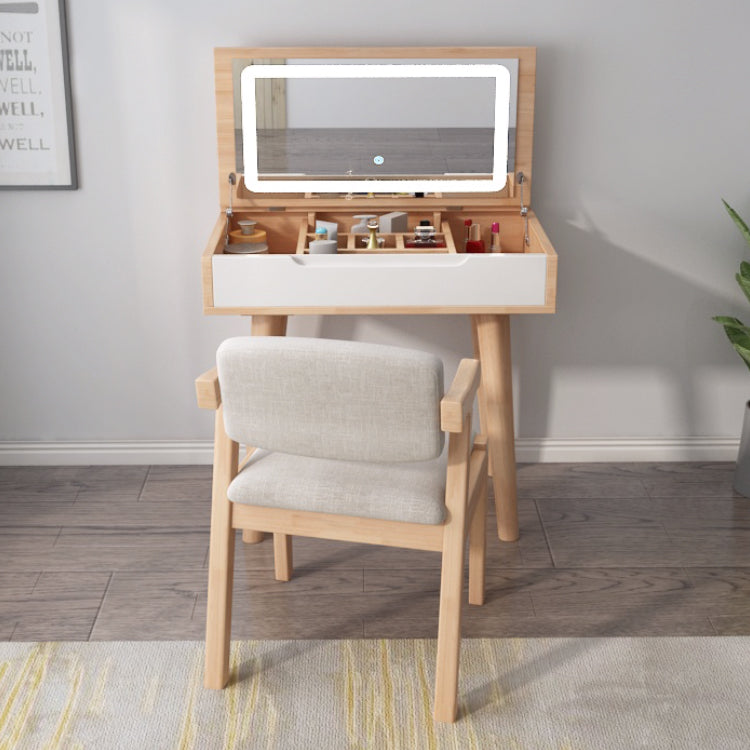 Modern Rubberwood Dressing Table Set with Stool 1-Mirror Wood Vanity Table