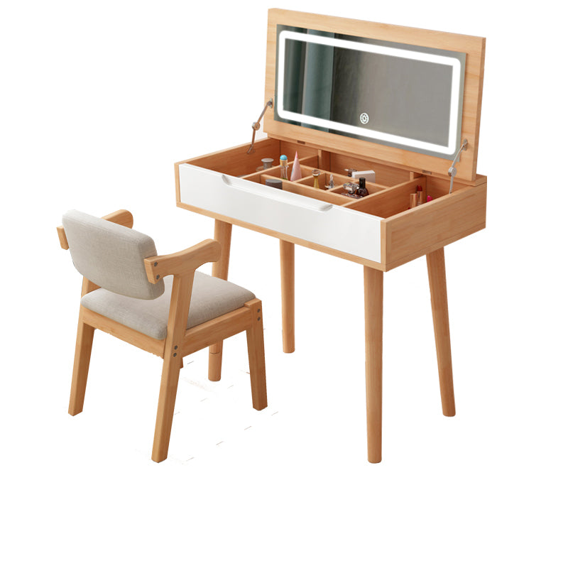 Modern Rubberwood Dressing Table Set with Stool 1-Mirror Wood Vanity Table