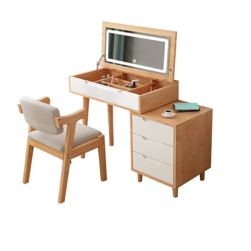 Modern Rubberwood Dressing Table Set with Stool 1-Mirror Wood Vanity Table