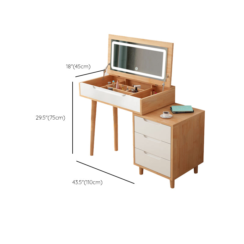 Modern Rubberwood Dressing Table Set with Stool 1-Mirror Wood Vanity Table