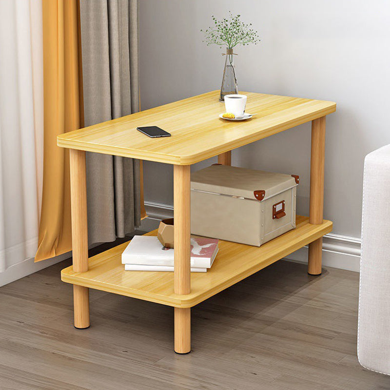 Contemporary Wooden Living Room Side Table 2-Tier with Storage